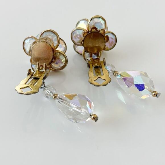 Vintage Aurora Borealis Drop Clip On Earrings - Picture 6 of 13